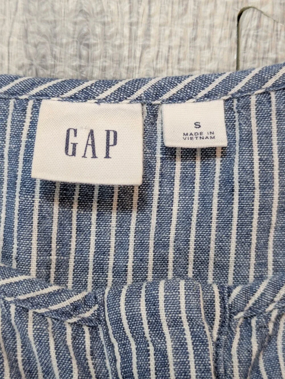 Gap Women's‎ Pinstripe Jumper Linen Cotton Blend Lt Blue White Beach Casual Sz S